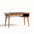 Wooden office desk with metal legs and dual drawers for storage 150 x 75 x 75cm