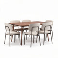 Dining table set with six upholstered chairs in walnut finish 200 x 100 x 75cm