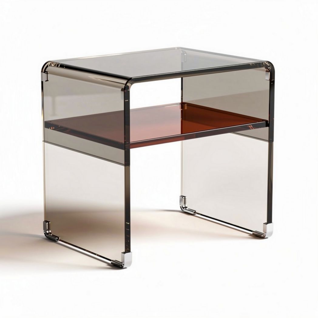 Acrylic side table with transparent and amber shelves 45 x 40 x 50cm