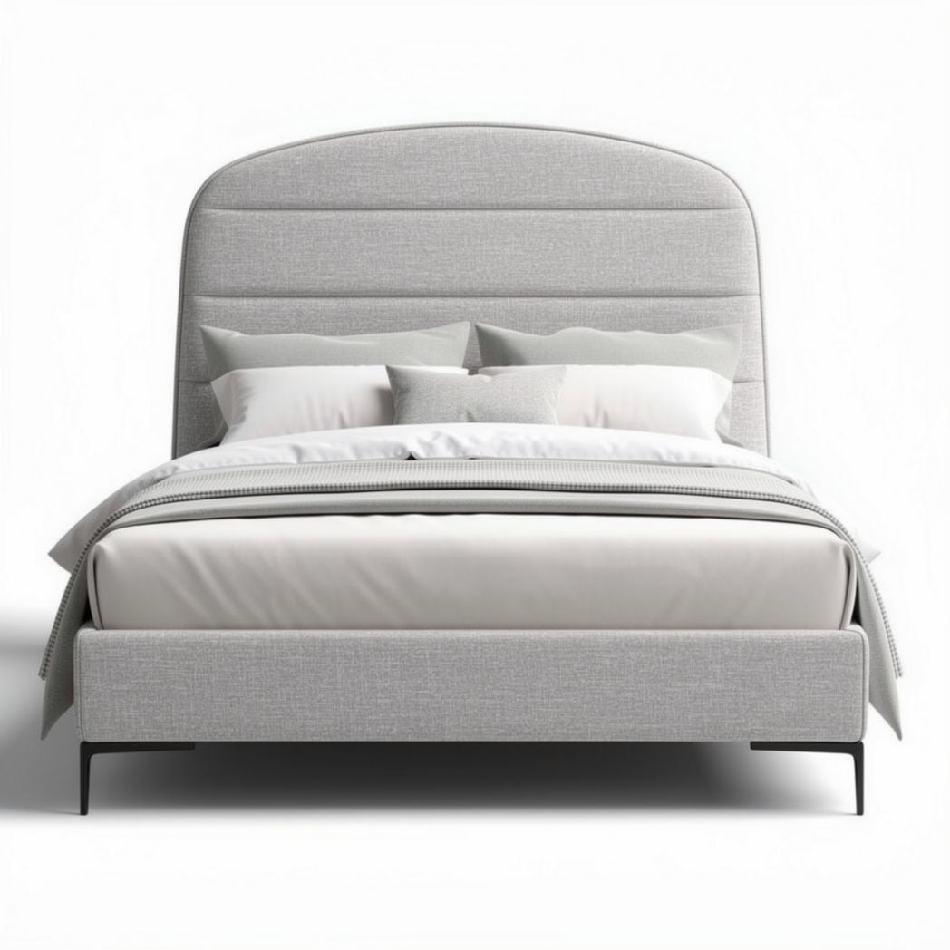 Upholstered fabric bed with headboard and metal legs in light gray 200 x 160 x 100cm