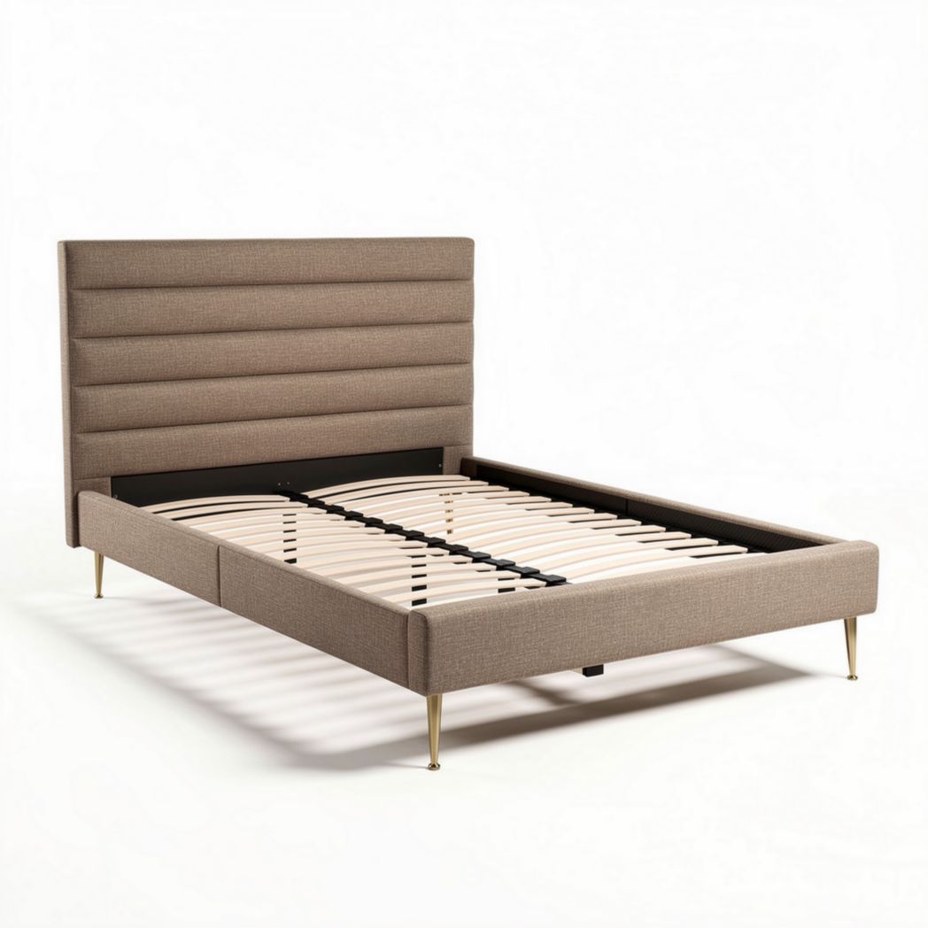 Upholstered platform bed with slatted base and modern design in beige 200 x 160 x 100cm