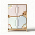 Modern geometric storage cabinet with wood frame and pastel color doors 80 x 40 x 100cm