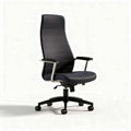 Ergonomic office chair with adjustable height and black leather upholstery