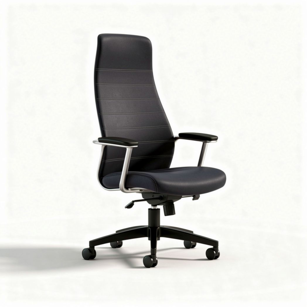 Ergonomic office chair with adjustable height and black leather upholstery
