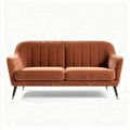 Velvet upholstered two-seater sofa in rust color with gold legs 180 x 85 x 75cm
