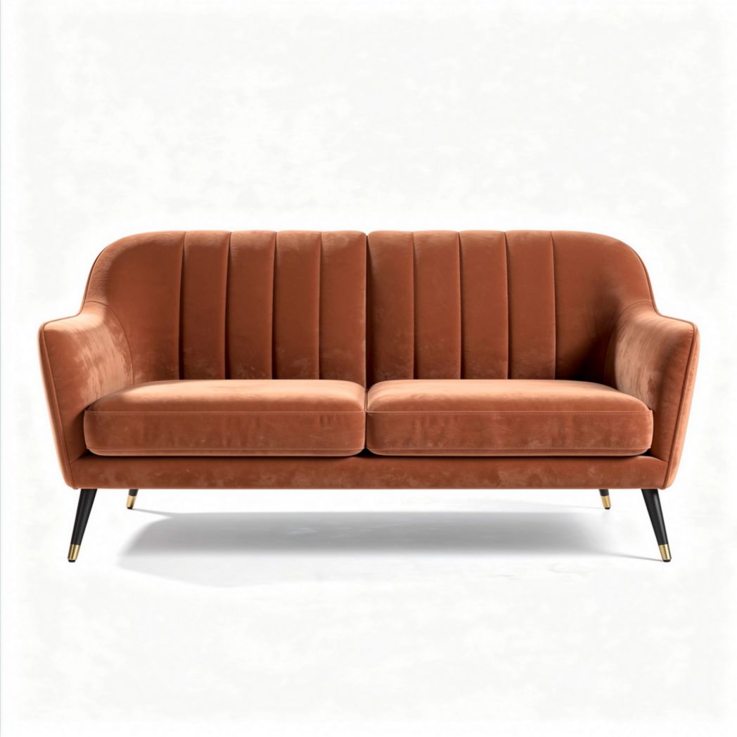Velvet upholstered two-seater sofa in rust color with gold legs 180 x 85 x 75cm